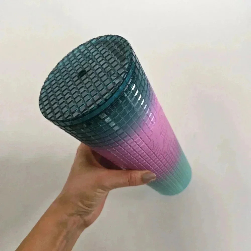 Starbucks 2024 Ombré Grid Tumbler Cold Cup Venti 24oz Pink Blue Teal - Picture 5 of 5